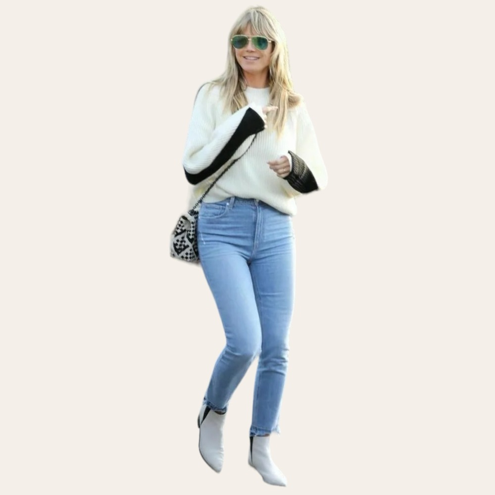 Paige Sarah Slim Jeans in Light Wash with Ripped Hem